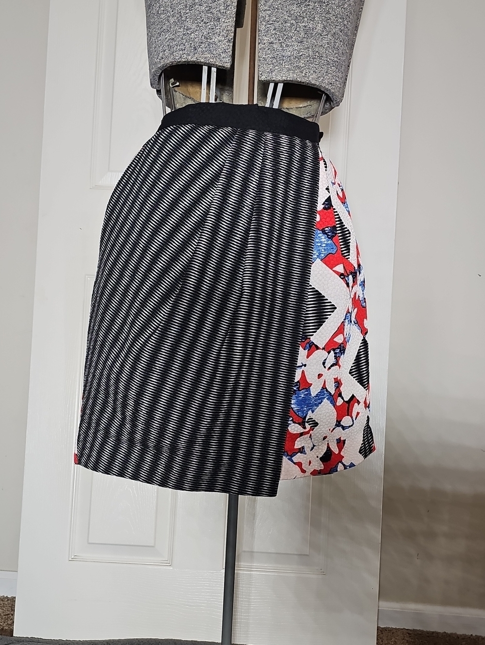 Peter Pilotto Target Faux Wrap Lined Textured Skirt Pockets Mixed Print Size 6
